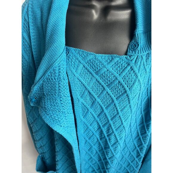 Vintage Anthony Richards Cable Knit Longline Teal Blue Cardigan Sweater Size L - Picture 4 of 12